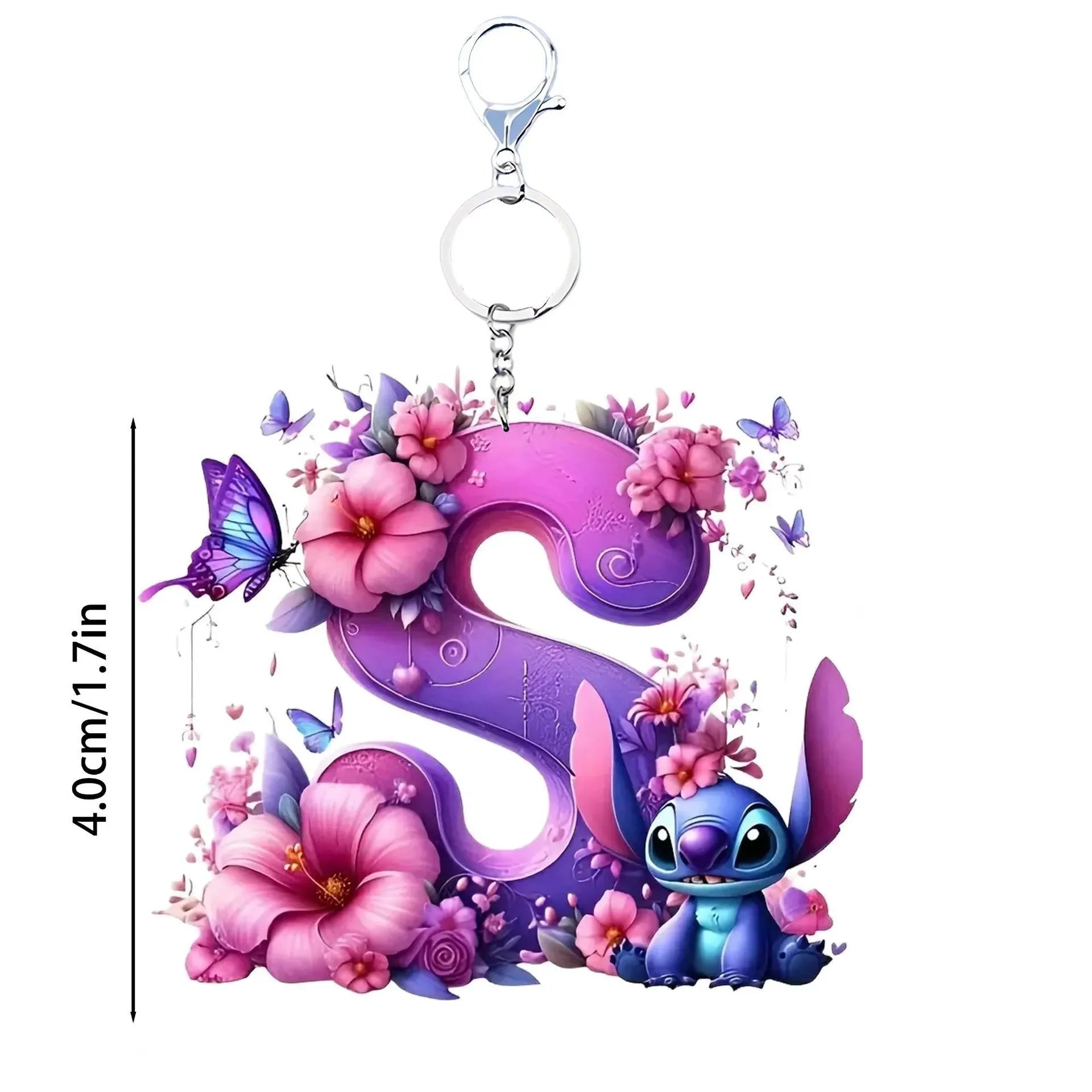 Stitch R Initial Floral Stitch Initial Acrylic Keychain