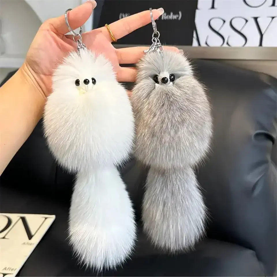 Porte-clés en peluche en vraie fourrure de renard 