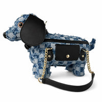 Berry-Sweet Denim Dachshund Distressed Patchwork Bag