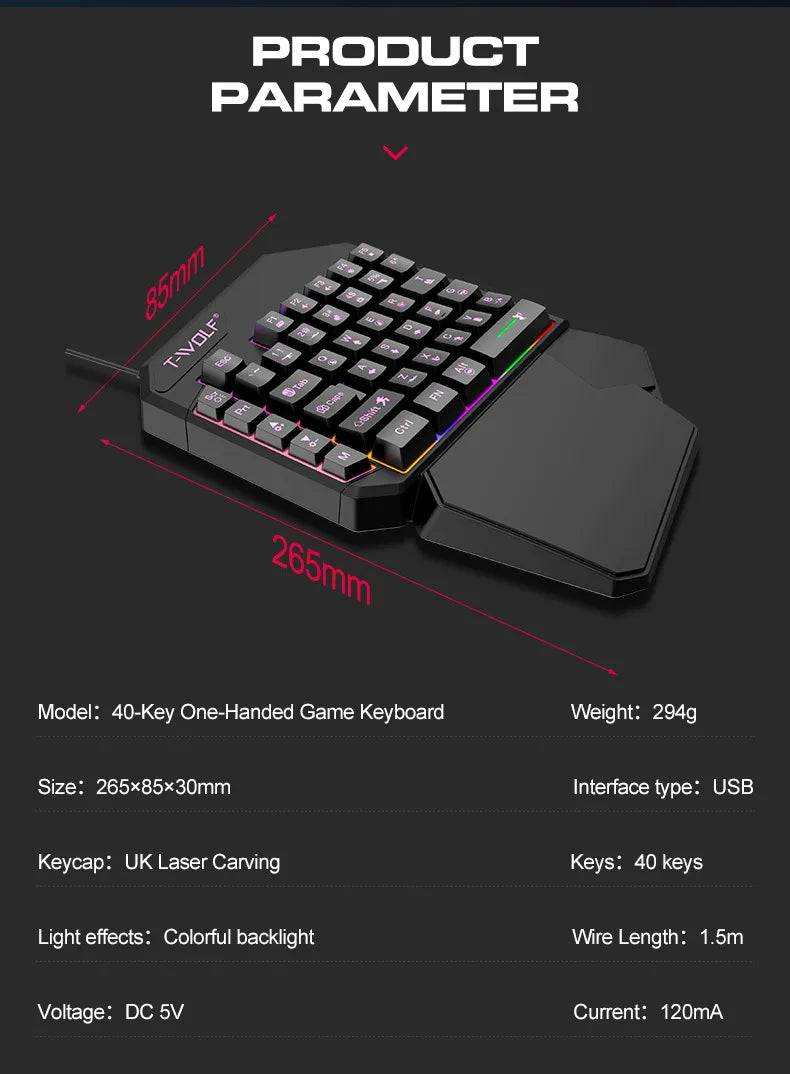 Thunderwolf T19 One Handed Keyboard