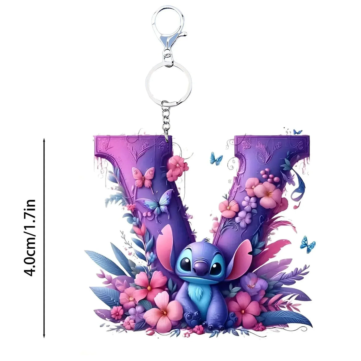 Stitch R Initial Floral Stitch Initial Acrylic Keychain