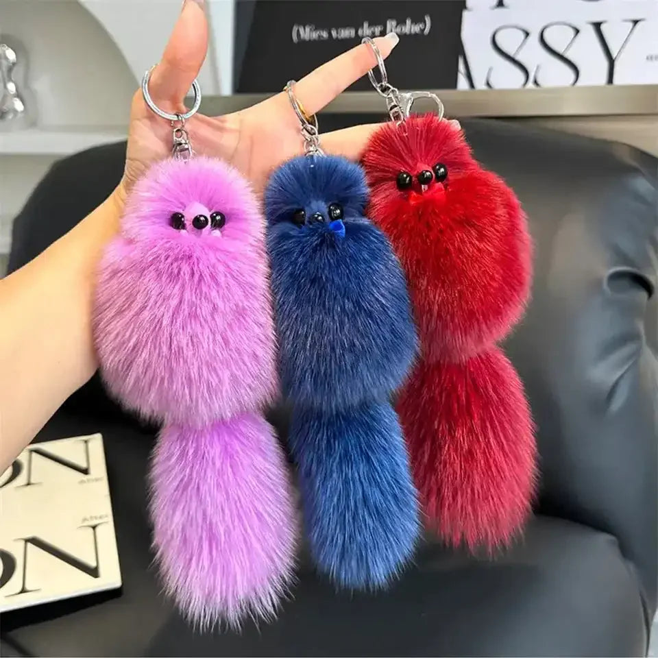 Porte-clés en peluche en vraie fourrure de renard 