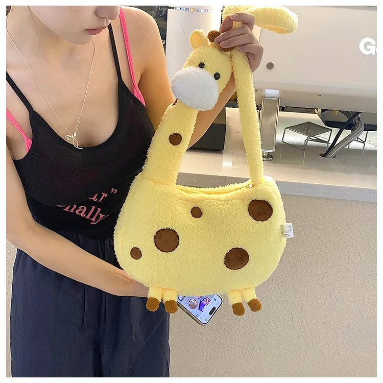 Tall Giraffe Plush Crossbody Bag
