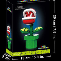 Super Mario flower plant toy with packaging displaying dimensions