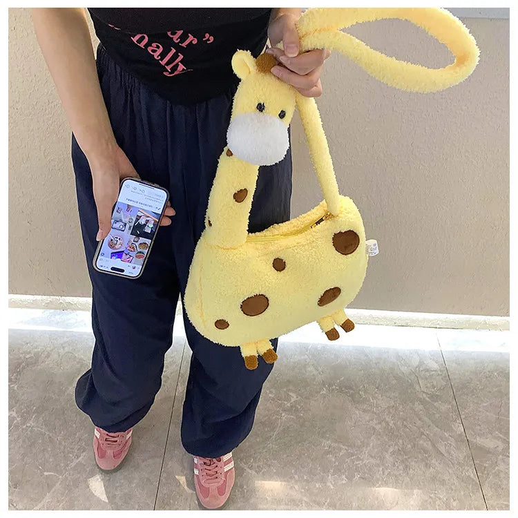 Tall Giraffe Plush Crossbody Bag
