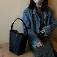 The Row Large-Capacity Pebbled Leather Bucket Bag