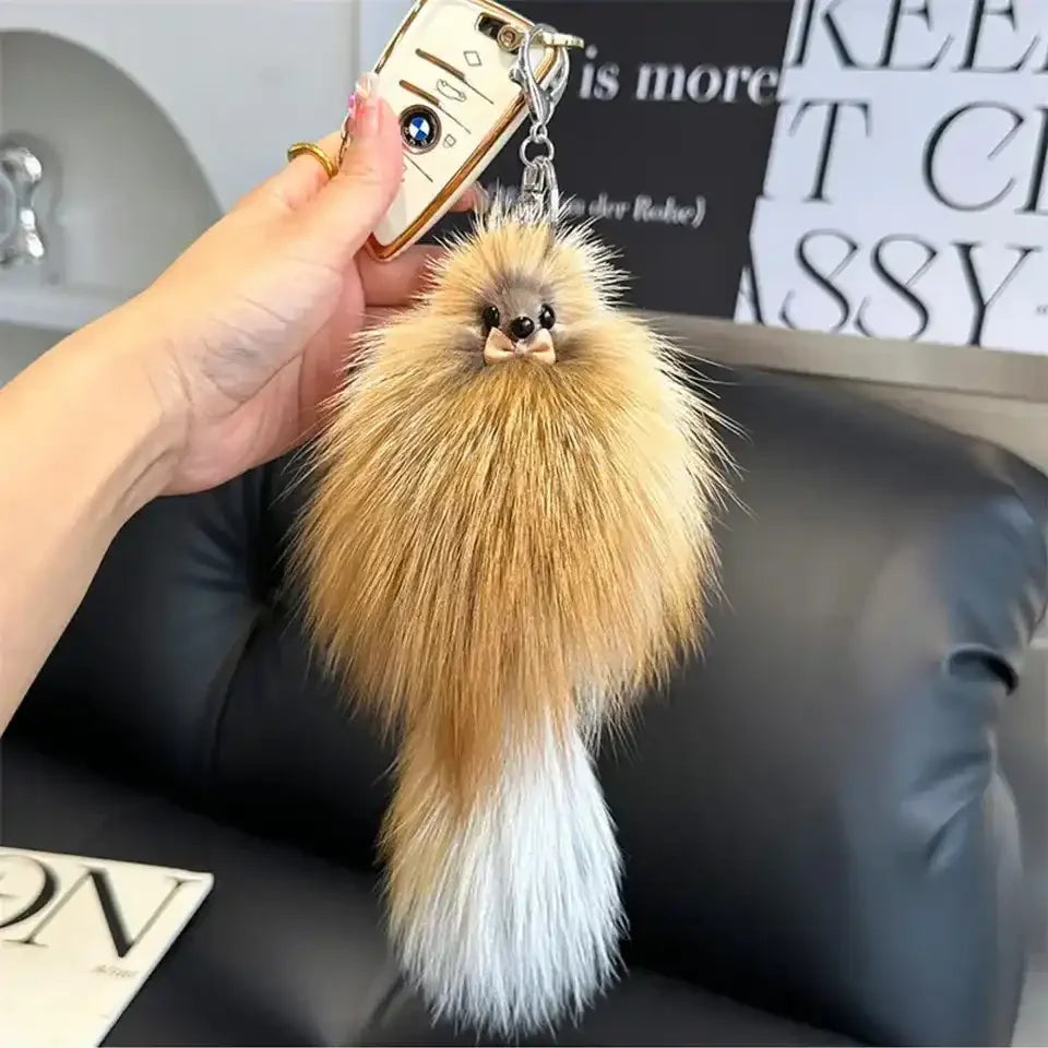 Real Fox Fur Plush Keychain