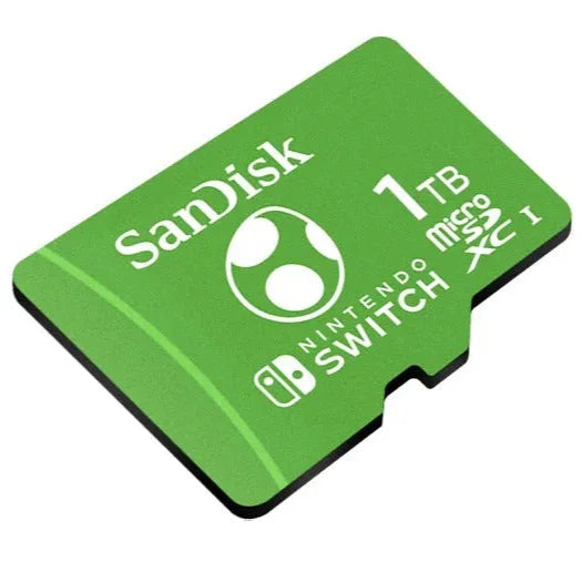 SanDisk microSDXC card with Nintendo Switch logo on a white background