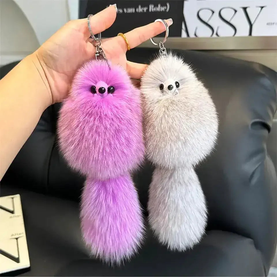 Real Fox Fur Plush Keychain
