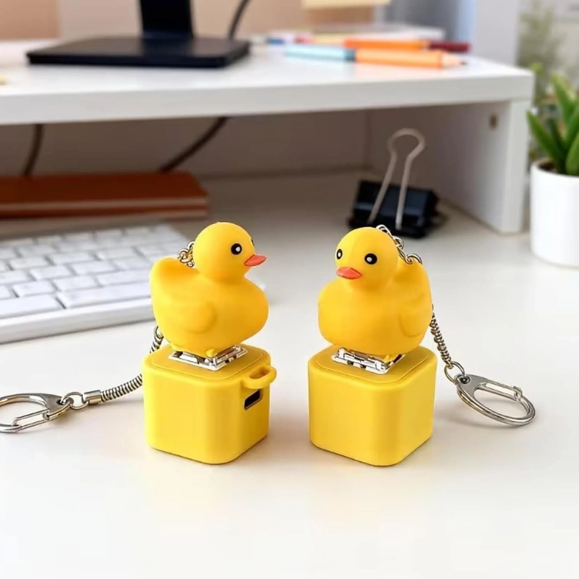 Yellow Quacking Duck Interactive Fidget Keychain