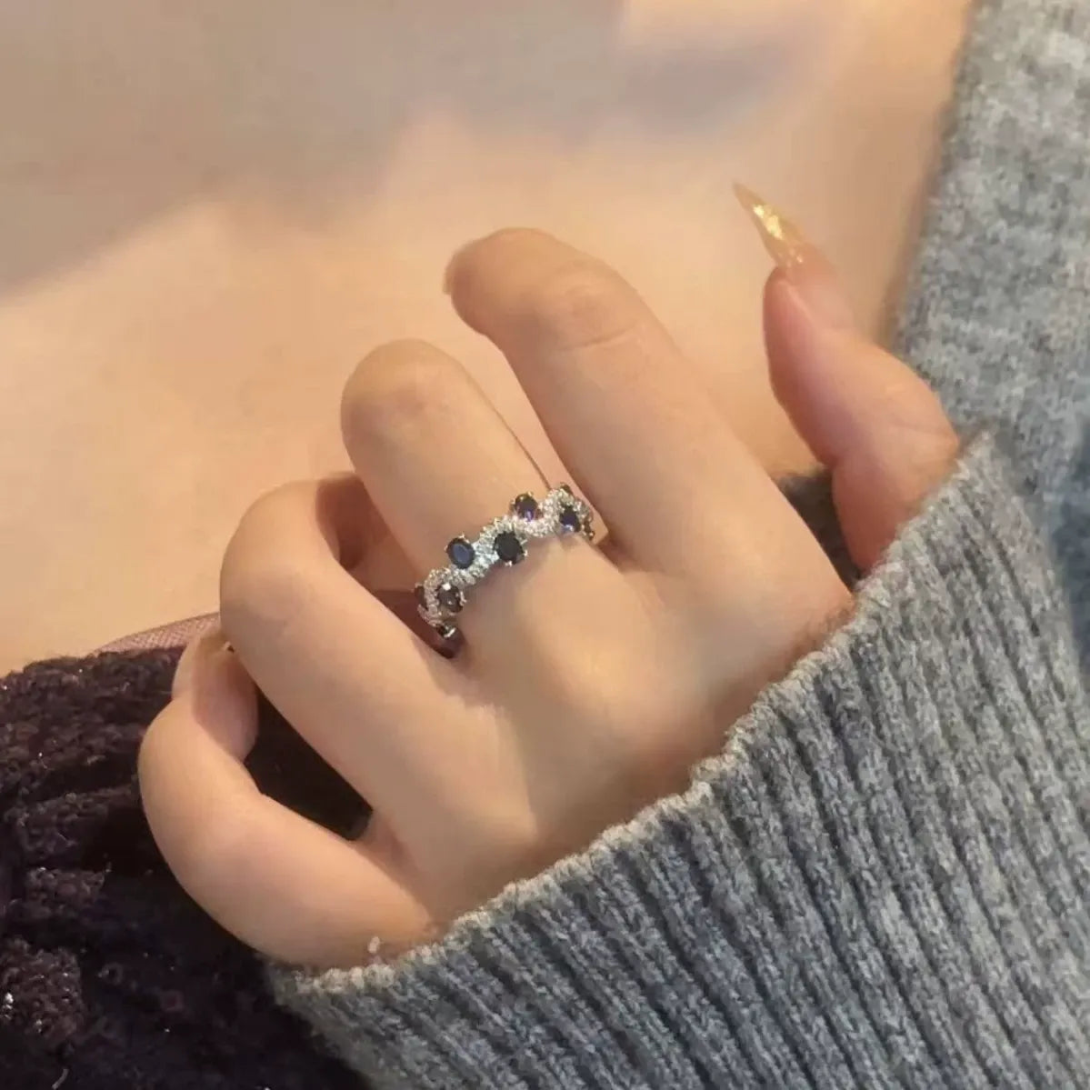 Aegean Currents Water Ripple Open Ring
