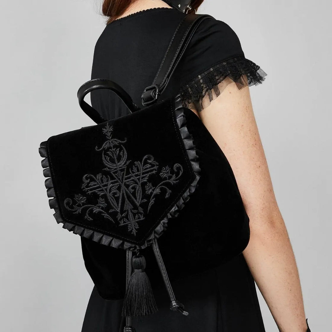 Nocturnia Midnight Hex Gothic Velvet Backpack