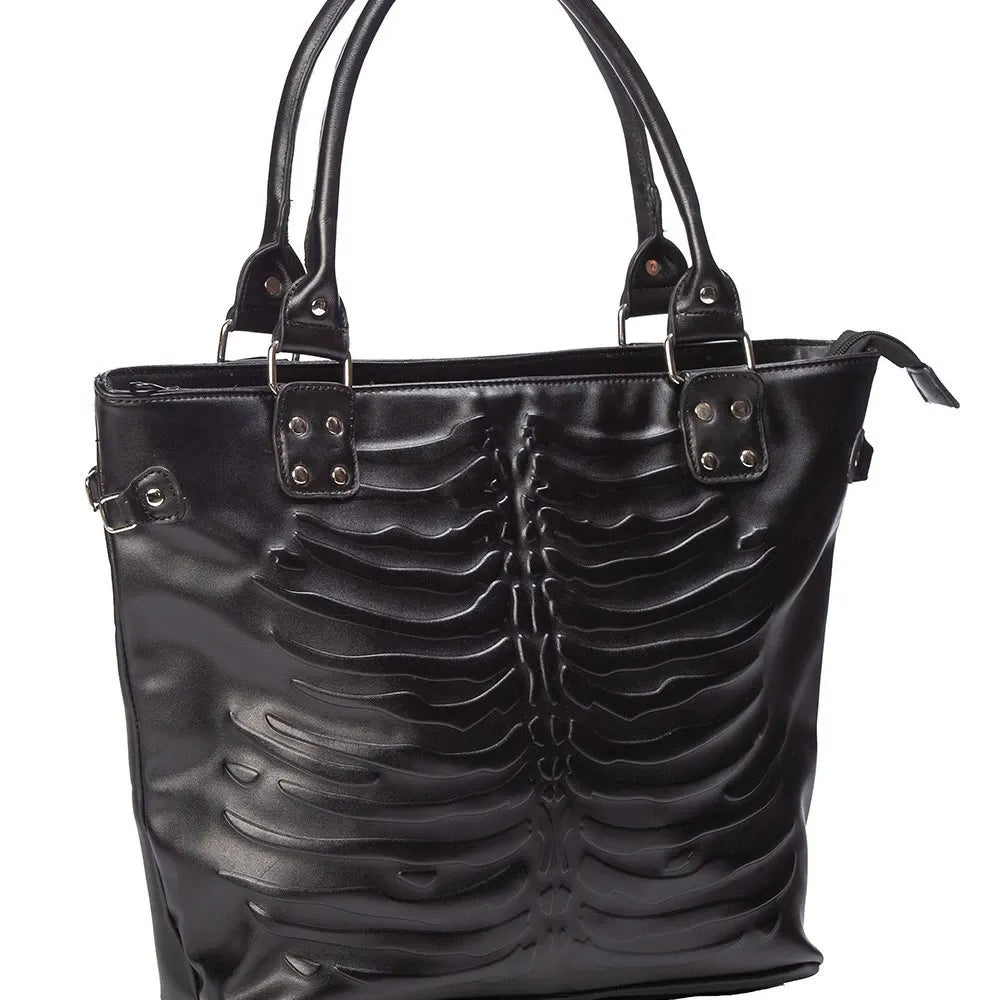 Nocturnia Harajuku Gothic Ribcage Embossed Tote Bag