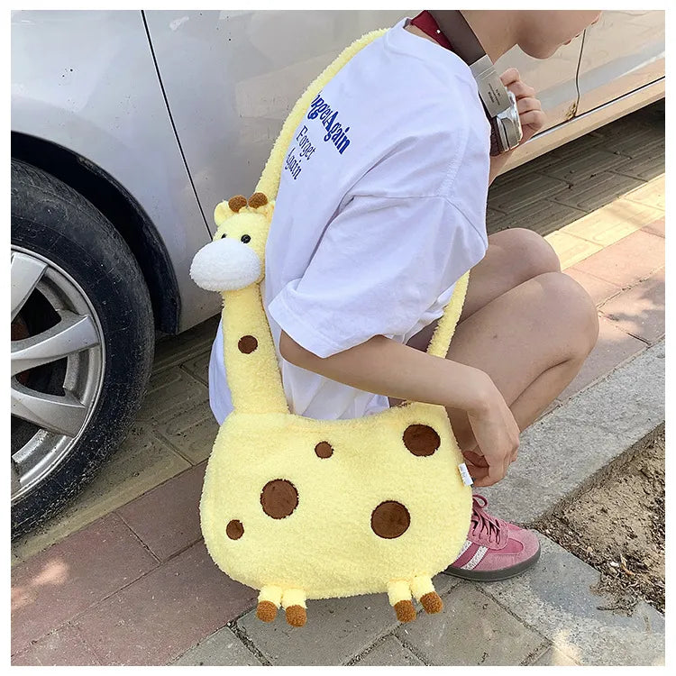 Tall Giraffe Plush Crossbody Bag