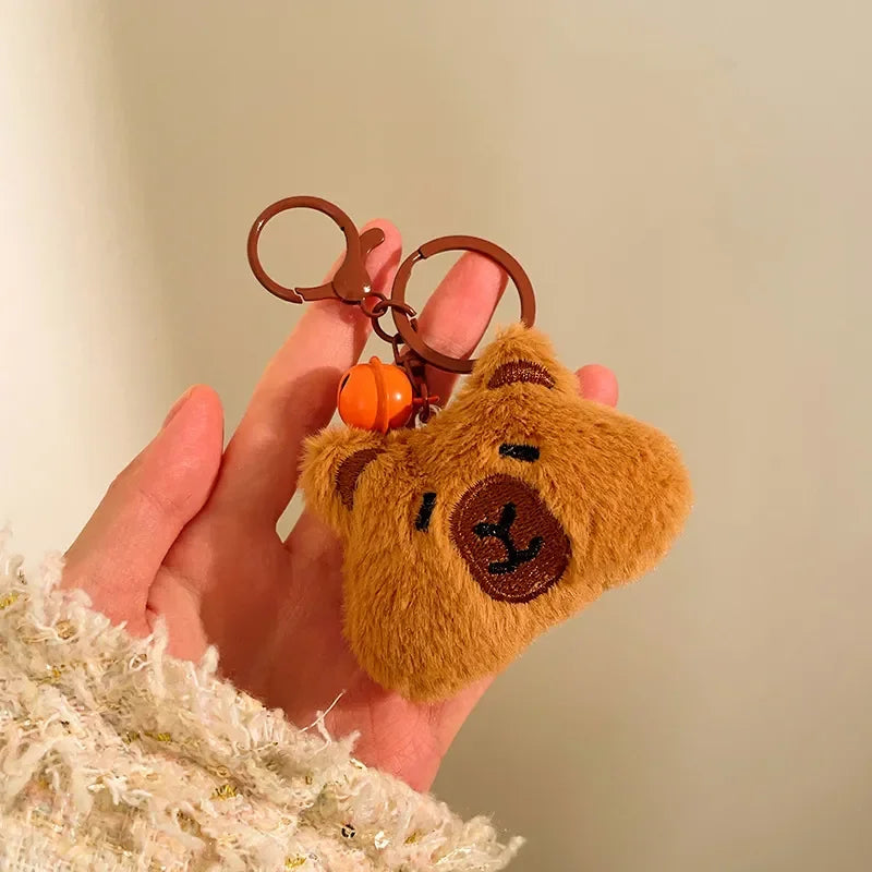 Capybara Fluffy Head Plush Keychain
