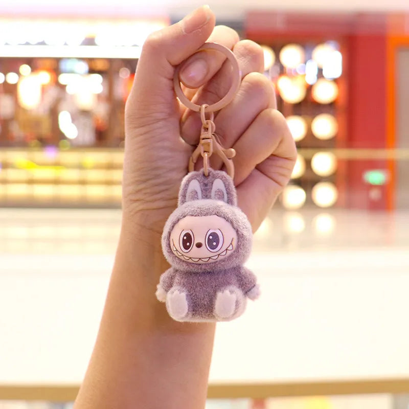 Seated Labubu Flocking Keychain