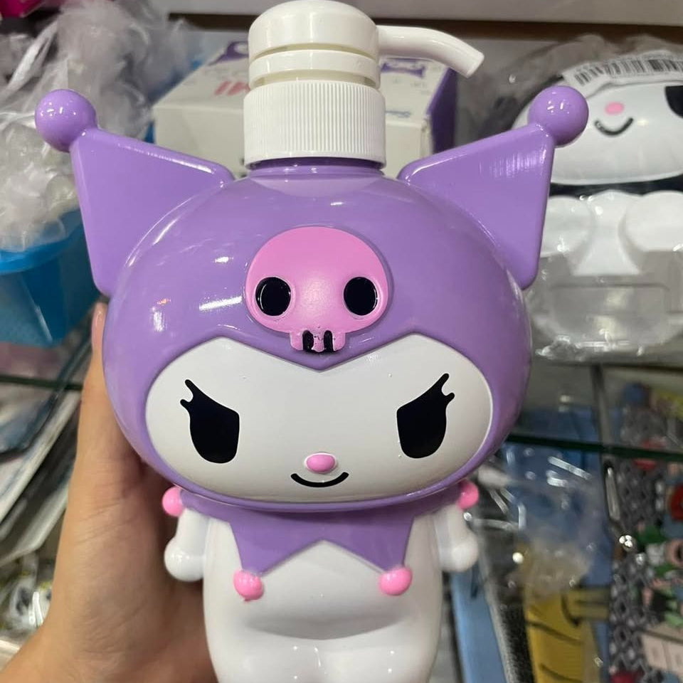 Cartoon character bottle held in a hand with a store shelf in the background