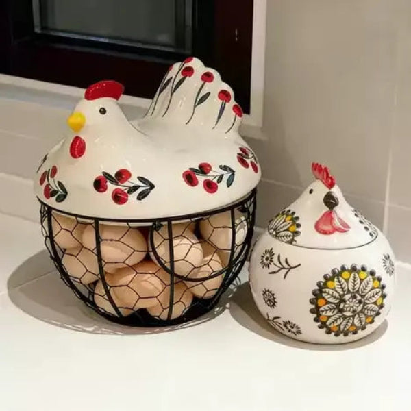 Ceramic Hen Egg Basket Storage Holder