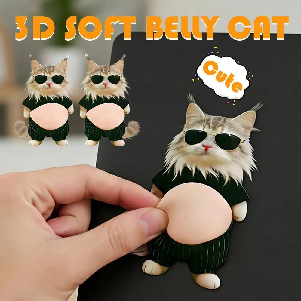 3D Chubby Boss Cat Belly Squishy Sticker