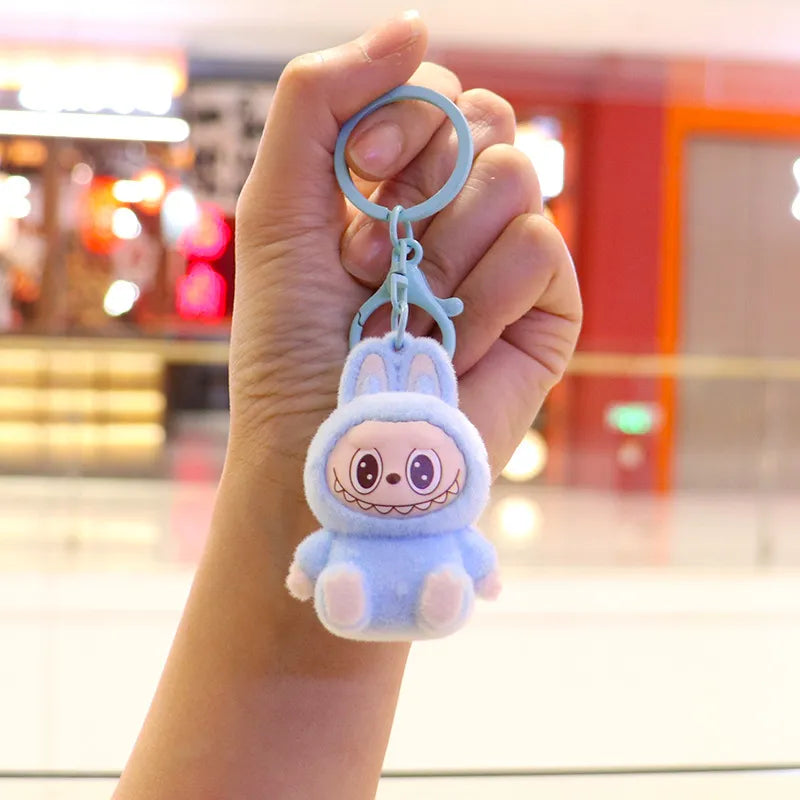 Seated Labubu Flocking Keychain