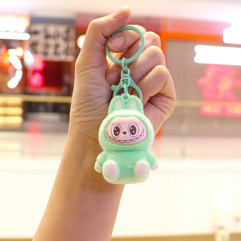 Seated Labubu Flocking Keychain