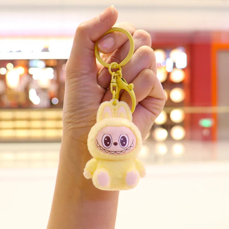 Seated Labubu Flocking Keychain