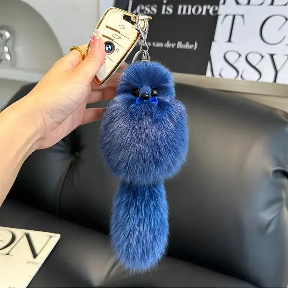 Real Fox Fur Plush Keychain