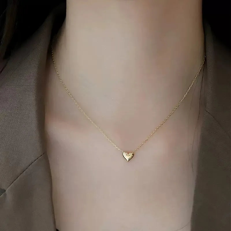 Brushed Peach Heart Minimalist Necklace
