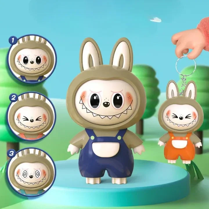 4 in 1 Mood Labubu Face Changing Keychain