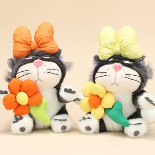 Angry Cat Sweet Sunflower Bow Keychain