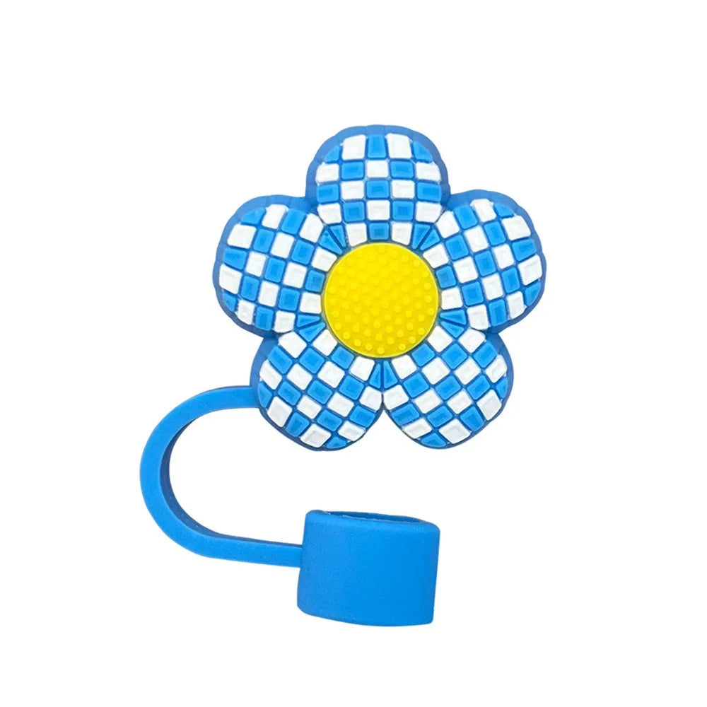 Plaid Floral Silicone Straw Topper
