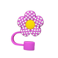 Plaid Floral Silicone Straw Topper