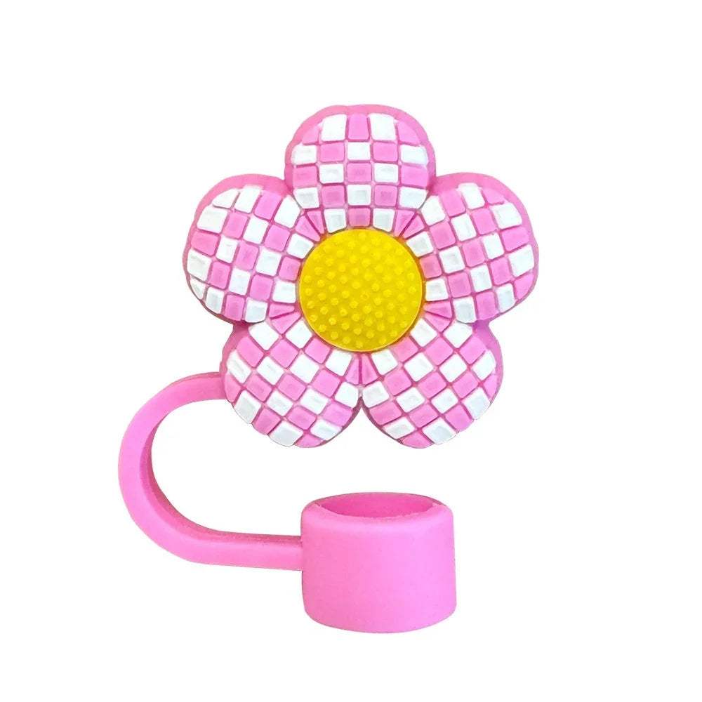 Plaid Floral Silicone Straw Topper