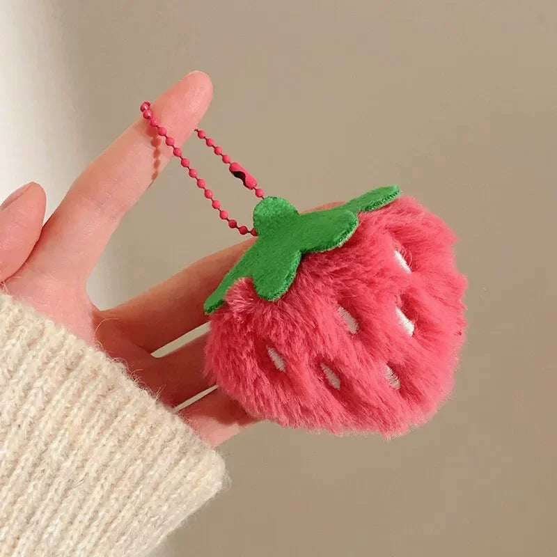 Fluffy Strawberry Plush Keychain