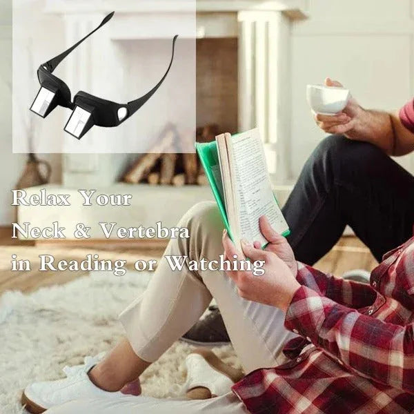 Couple sitting on a couch reading with text about neck and vertebra relief.