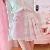 Kawaii Patchwork Plaid Sakura Skirt - Bear Hugs