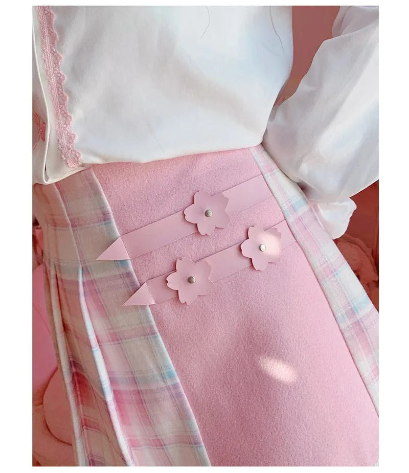 Kawaii Patchwork Plaid Sakura Skirt - Bear Hugs