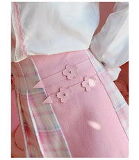 Kawaii Patchwork Plaid Sakura Skirt - Bear Hugs