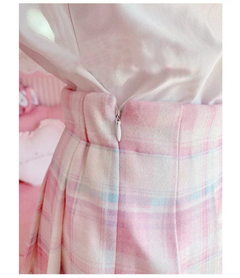 Kawaii Patchwork Plaid Sakura Skirt - Bear Hugs