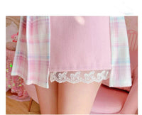 Kawaii Patchwork Plaid Sakura Skirt - Bear Hugs