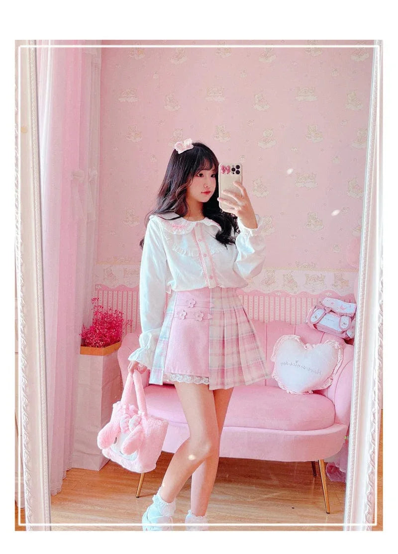 Kawaii Patchwork Plaid Sakura Skirt - Bear Hugs