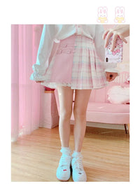 Kawaii Patchwork Plaid Sakura Skirt - Bear Hugs