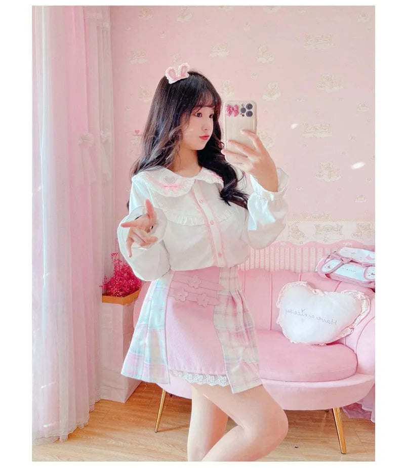 Kawaii Patchwork Plaid Sakura Skirt - Bear Hugs