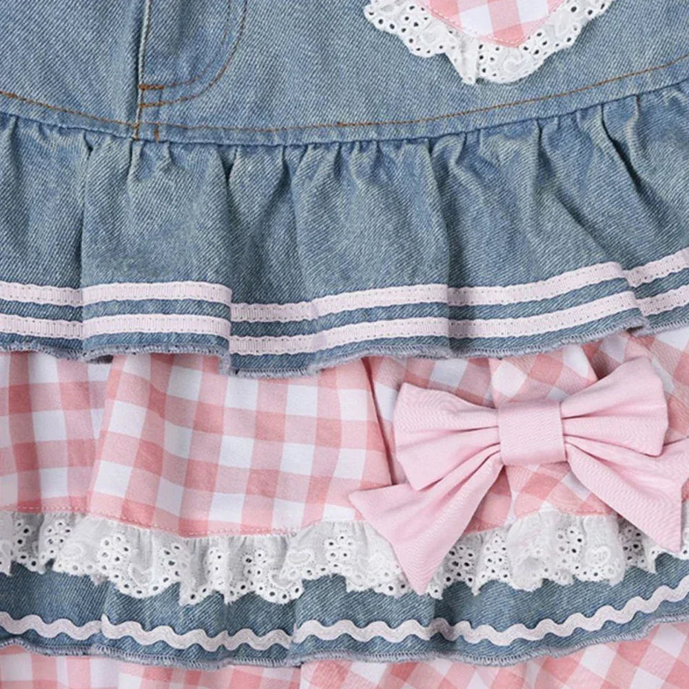 Kawaii Punk Denim Skirt – Preppy Harajuku Y2K Lace Mini Skirt - Bear Hugs
