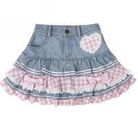 Kawaii Punk Denim Skirt – Preppy Harajuku Y2K Lace Mini Skirt - Bear Hugs