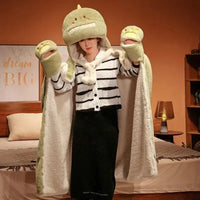Black Cat Green Dino Plush Cape Hoodie Blanket - Bear Hugs