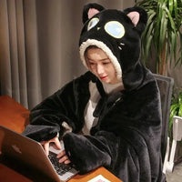 Black Cat Green Dino Plush Cape Hoodie Blanket - Bear Hugs