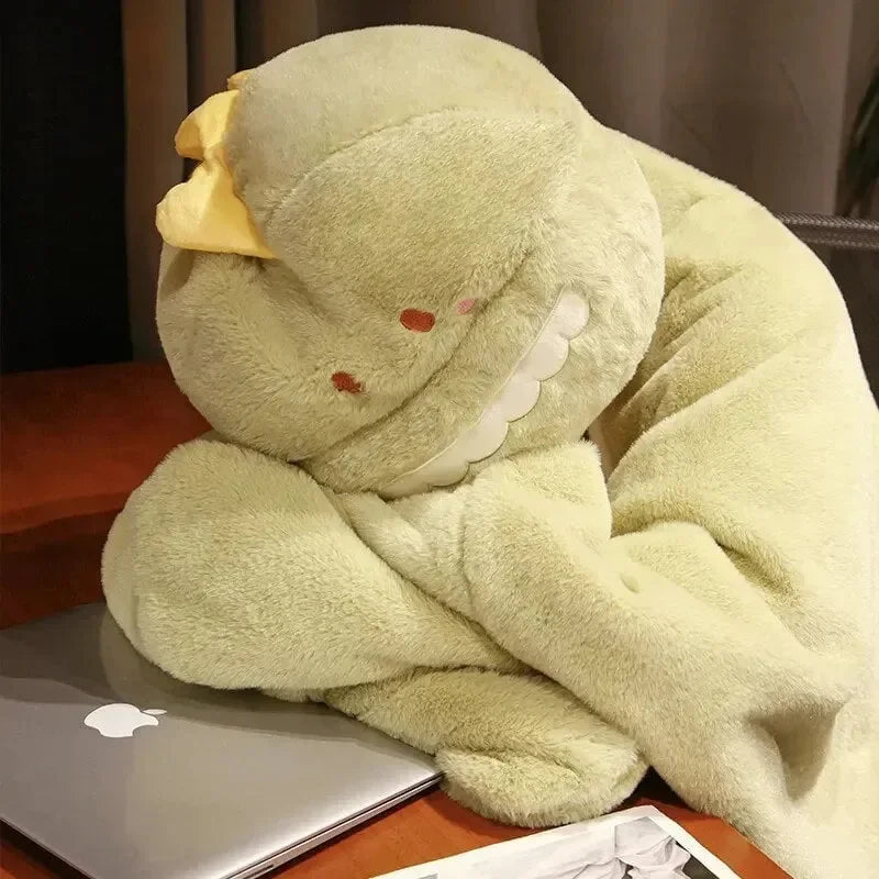 Black Cat Green Dino Plush Cape Hoodie Blanket - Bear Hugs