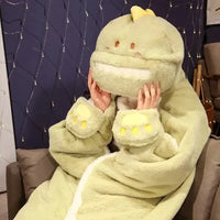 Black Cat Green Dino Plush Cape Hoodie Blanket - Bear Hugs