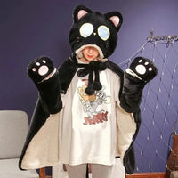 Black Cat Green Dino Plush Cape Hoodie Blanket - Bear Hugs